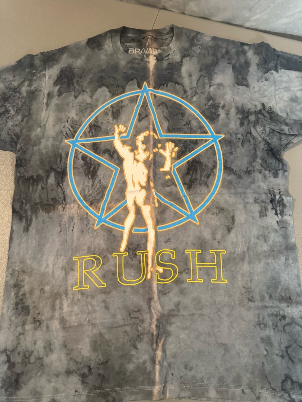 Bravado Rush Tie-Dye Tee in Gray with Blue and Yellow Graphic